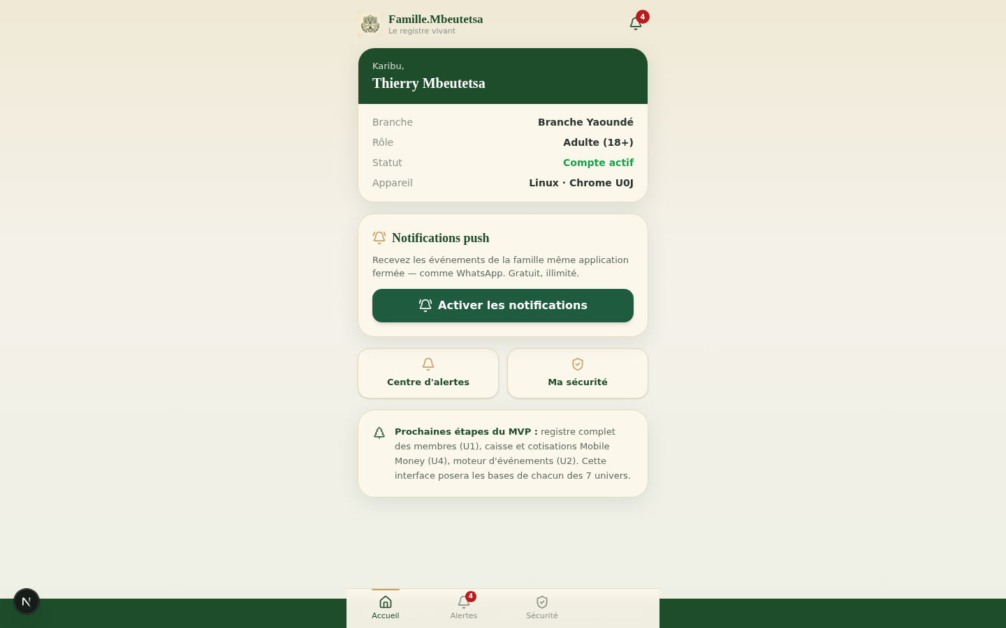 Tableau de bord de l'application réelle